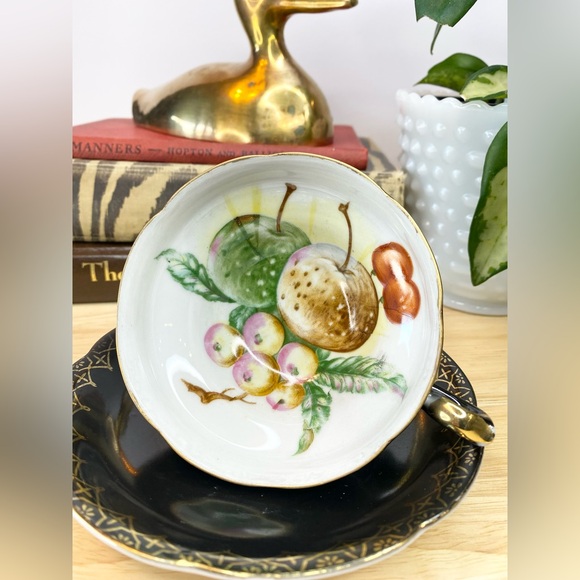Vintage Teacup Black Nippon Yoko Boeki Japan, Gold Handpainted Lusterware Tea - Picture 1 of 13